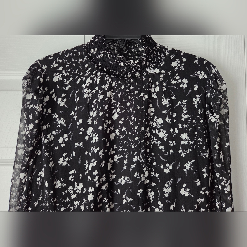 Aqua Black and White Floral Long Sleeve Dress size L - Picture 3 of 13